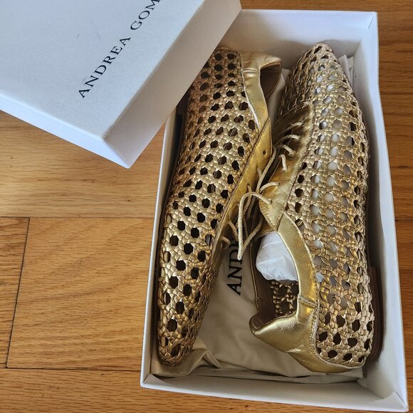 Andrea Gomez Antonia Gold Leather Oxfords - Brand new in box - Picture 4 of 5